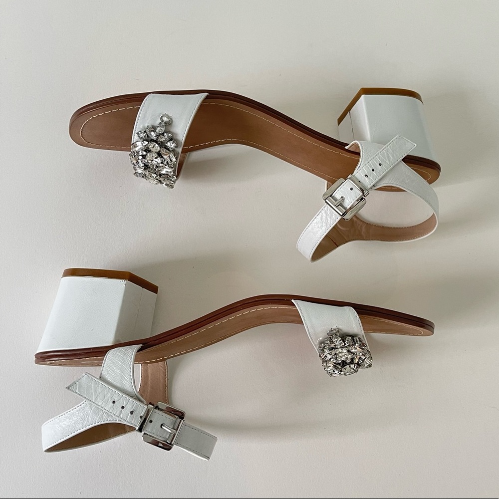Dune London Open Toe White Block Heel Sandal W/ Floral Crystals New w/out box - Picture 9 of 14